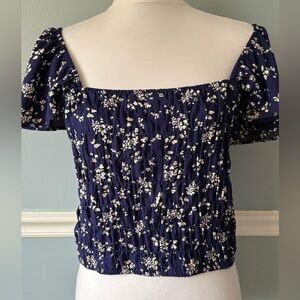 Lane Bryant Navy Floral Smocked Blouse 20